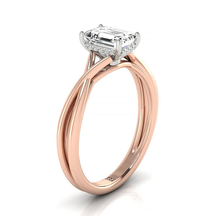 14kr Emerald Twisted Shank Hidden Halo Solitaire Engagement Ring With 16 Prong Set Round Diamonds Sz 7.5