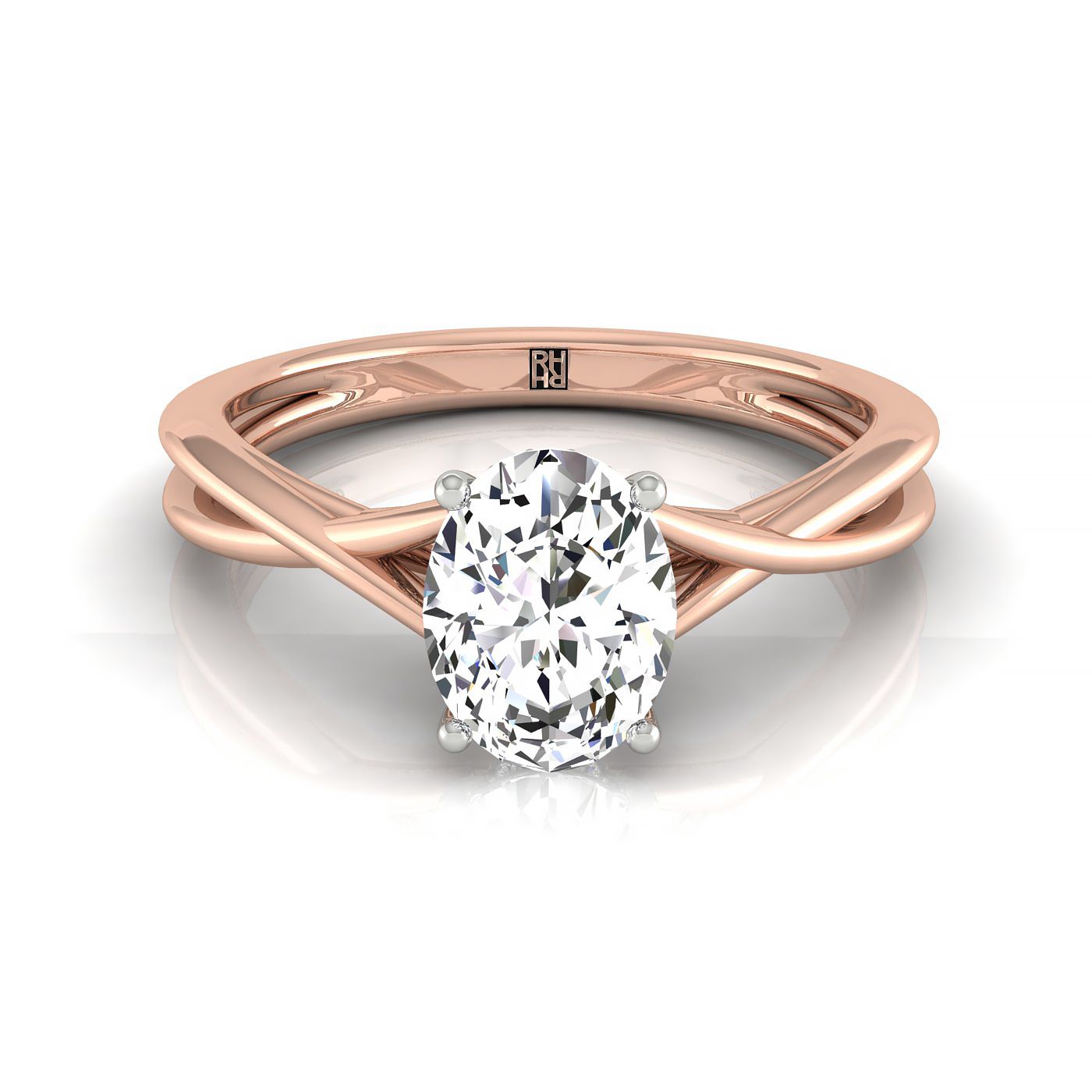 14kr Oval Twisted Shank Hidden Halo Solitaire Engagement Ring With 14 Prong Set Round Diamonds Sz 7.5