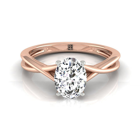 14kr Oval Twisted Shank Hidden Halo Solitaire Engagement Ring With 14 Prong Set Round Diamonds Sz 7.5