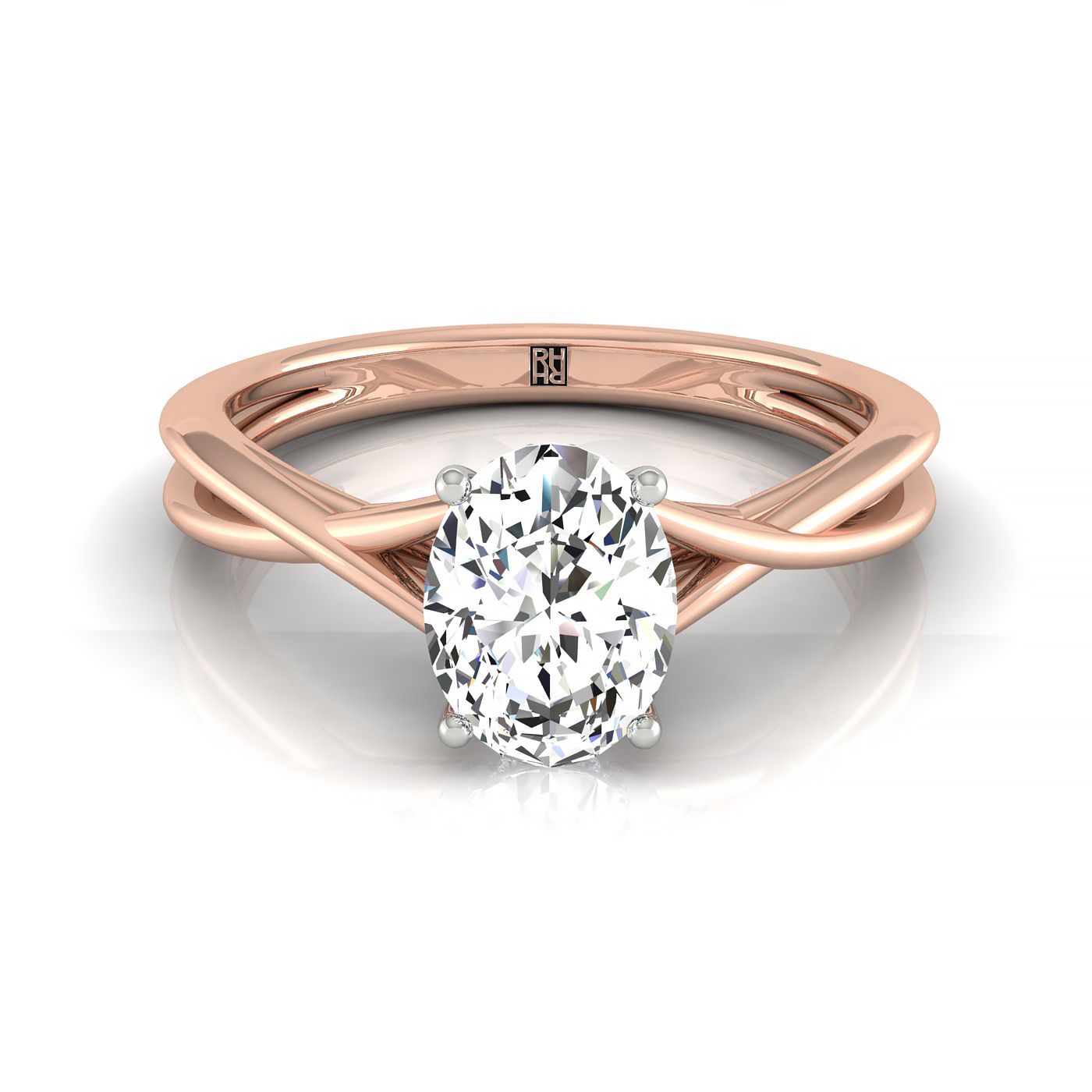 14k Rose Gold Oval Twisted Shank Double Halo Solitaire Engagement Ring