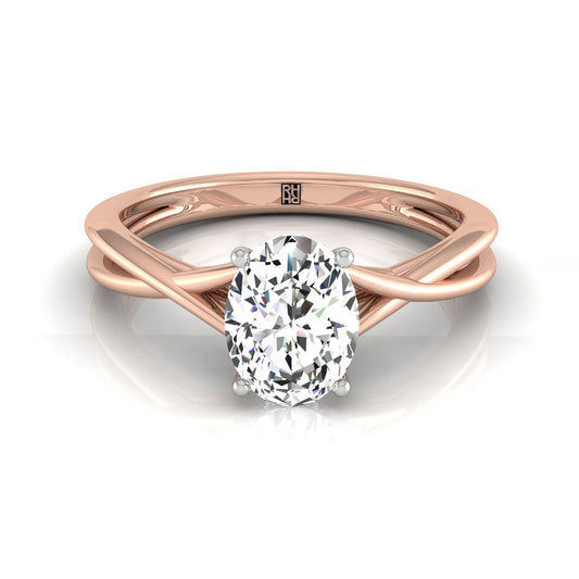 14k Rose Gold Oval Twisted Shank Double Halo Solitaire Engagement Ring