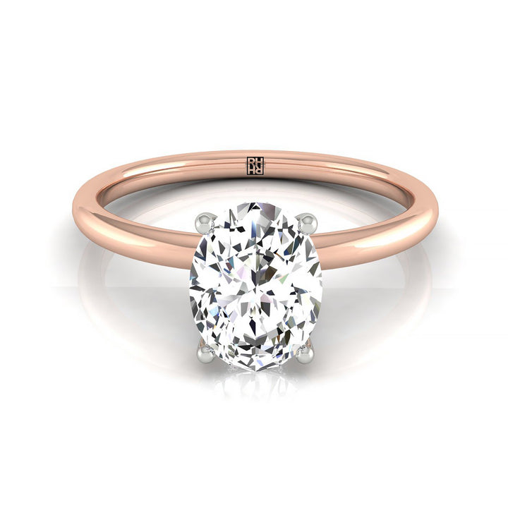 Double Hidden Halo Solitaire Oval, in 14K Rose Gold – front view | RockHer