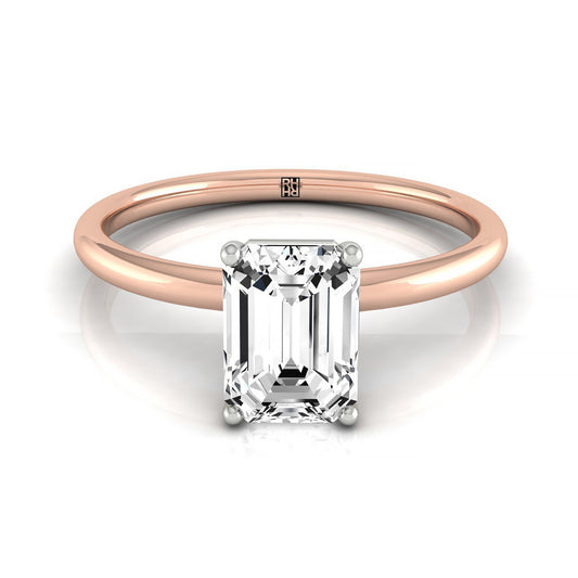 Emerald Cut, Hidden Halo Solitaire Emerald, in 14K Rose Gold – front view | RockHer