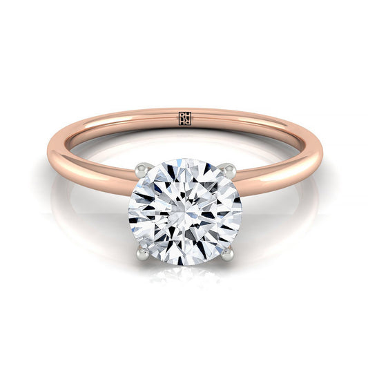 14kr Round Solitaire Engagement Ring With Hidden Halo With 8 Prong Set Round Diamonds