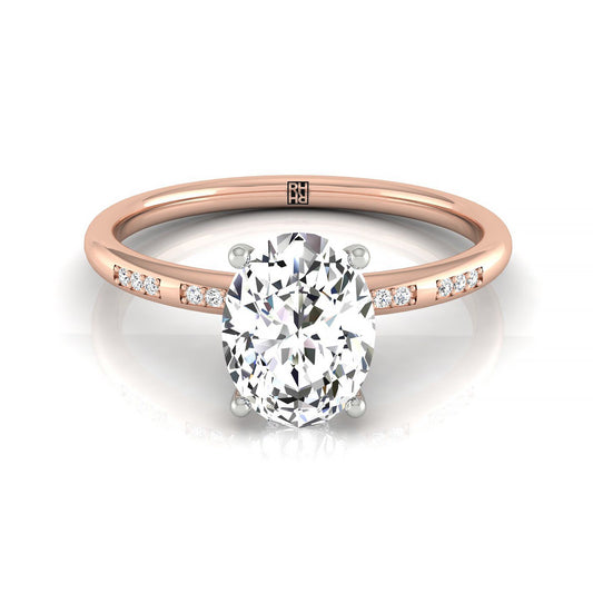 14kr Oval Engagement Ring With High Hidden Halo With 26 Prong Set Round Diamonds