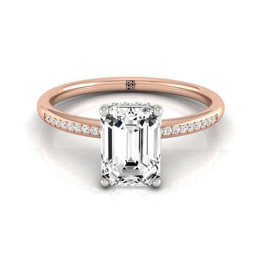 14kr Emerald Engagement Ring With High Hidden Halo With 34 Prong Set Round Diamonds