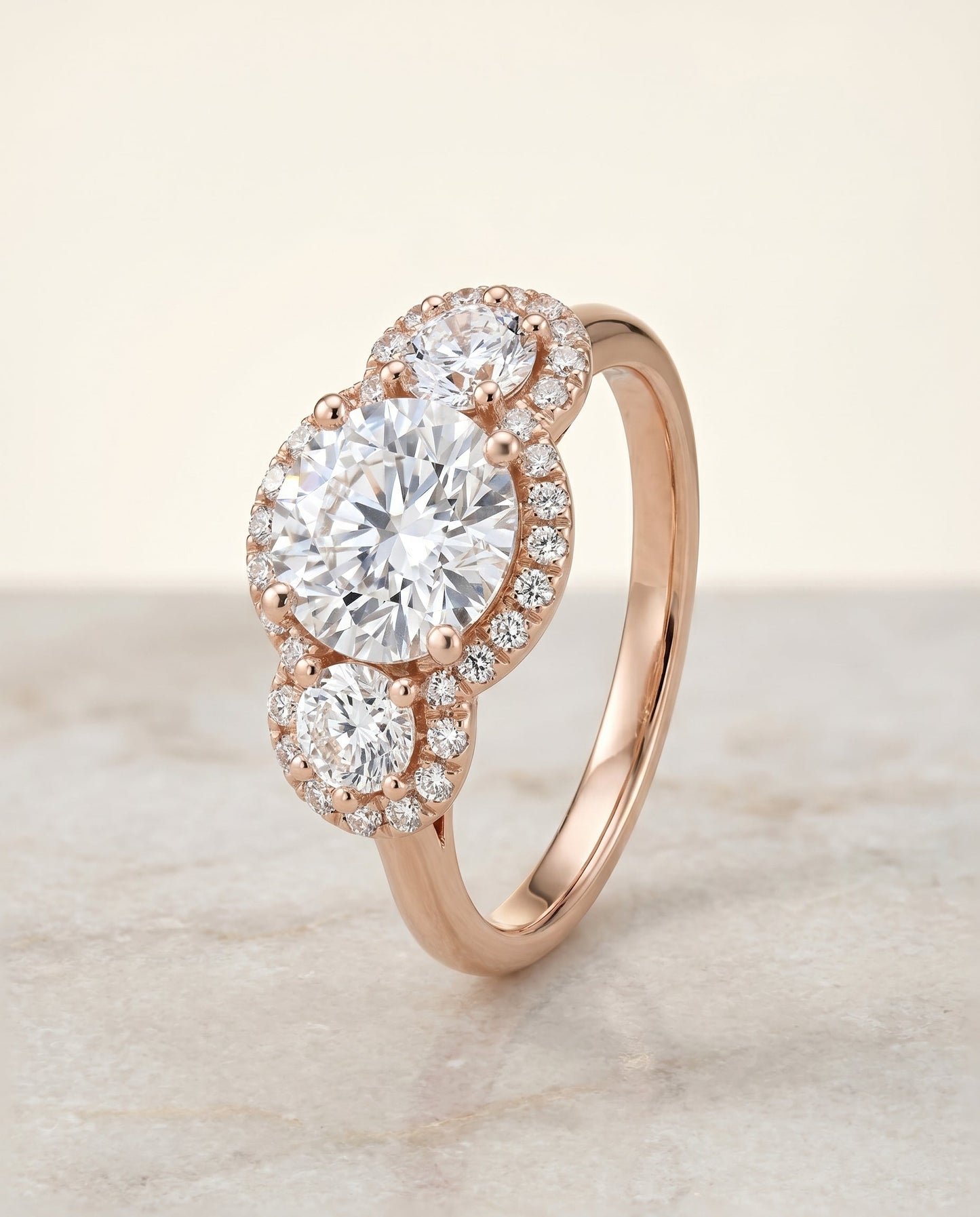 Anna Select French Pave Three Stone Solitaire in 14K Rose Gold – view 2
