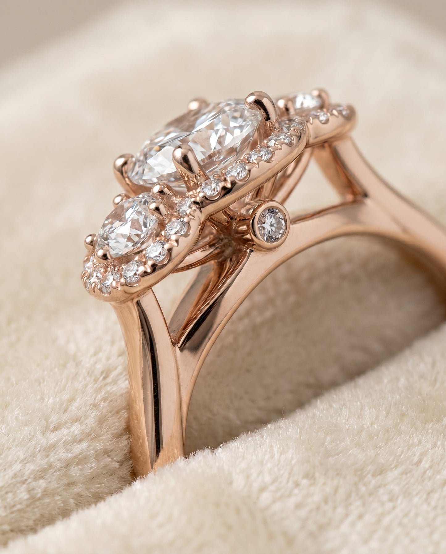 Anna Select French Pave Three Stone Solitaire in 14K Rose Gold – view 4