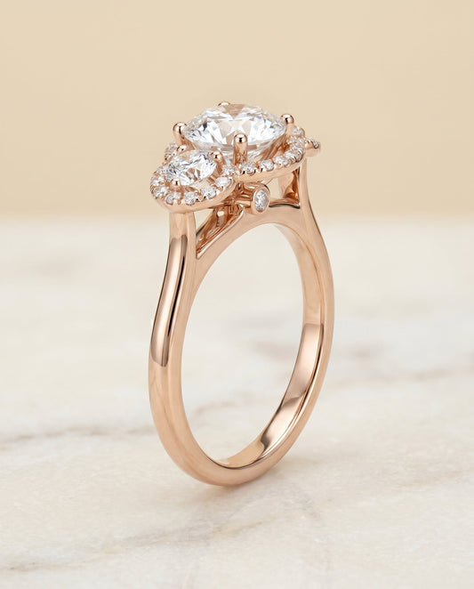 Anna Select French Pave Three Stone Solitaire in 14K Rose Gold – view 1