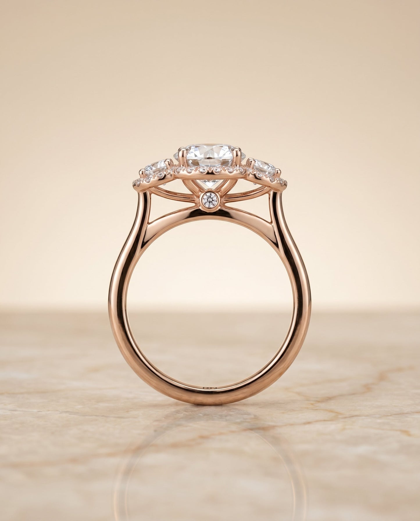 Anna Select French Pave Three Stone Solitaire in 14K Rose Gold – view 6