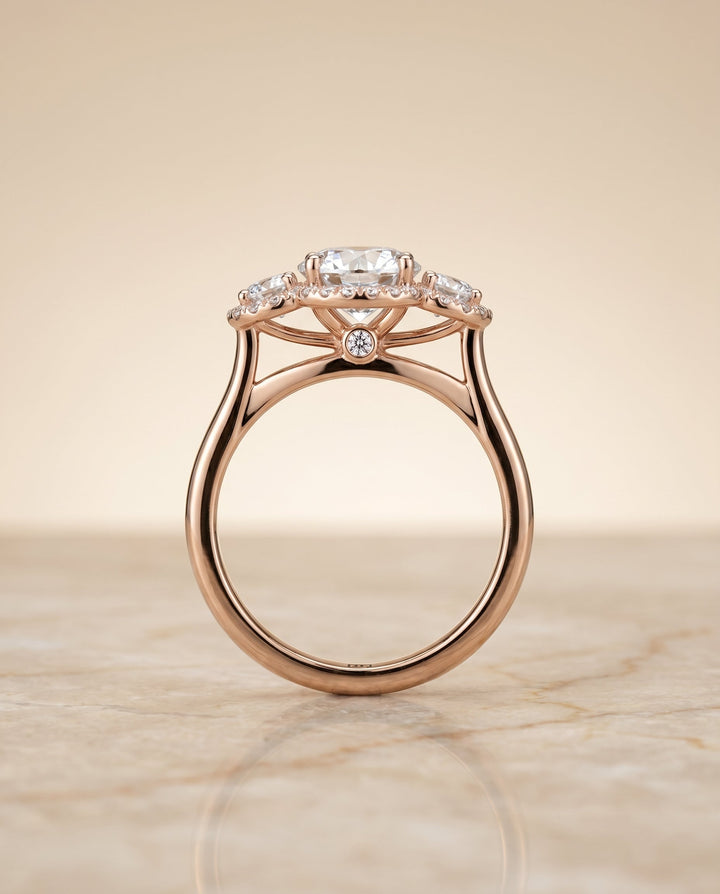 Anna Select French Pave Three Stone Solitaire in 14K Rose Gold – view 6
