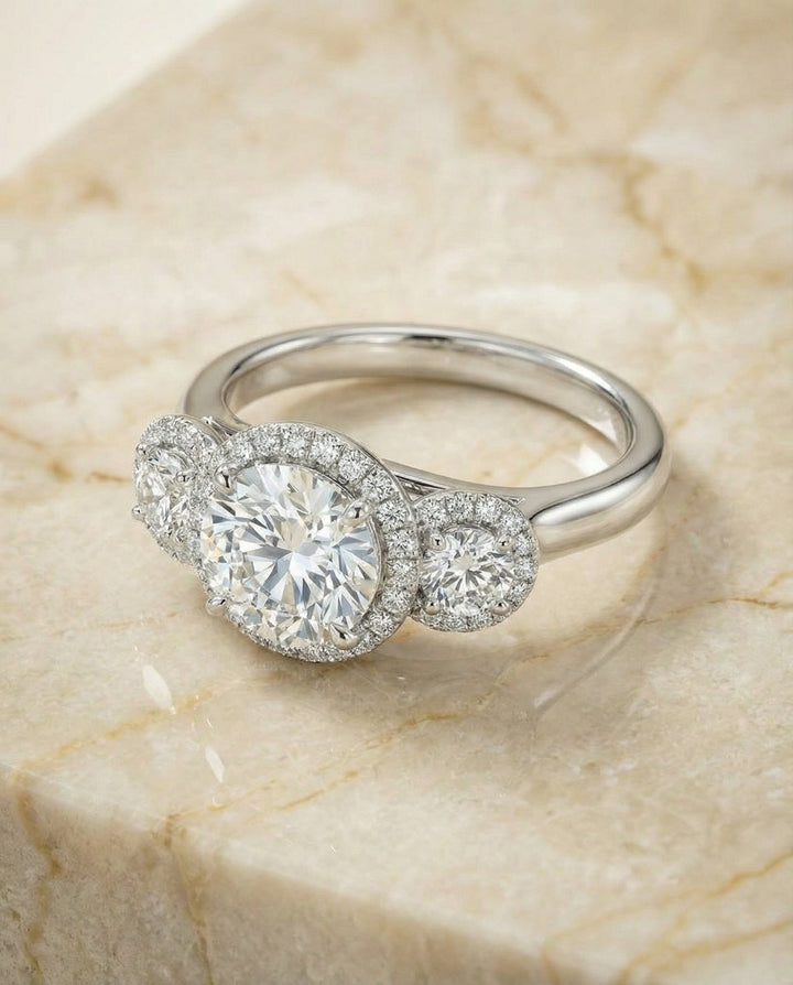 ตัวเรือนแหวนหมั้นเพชร Anna ทรงกลม ฝังหนาม ทองคำขาว 18K จาก RockHer