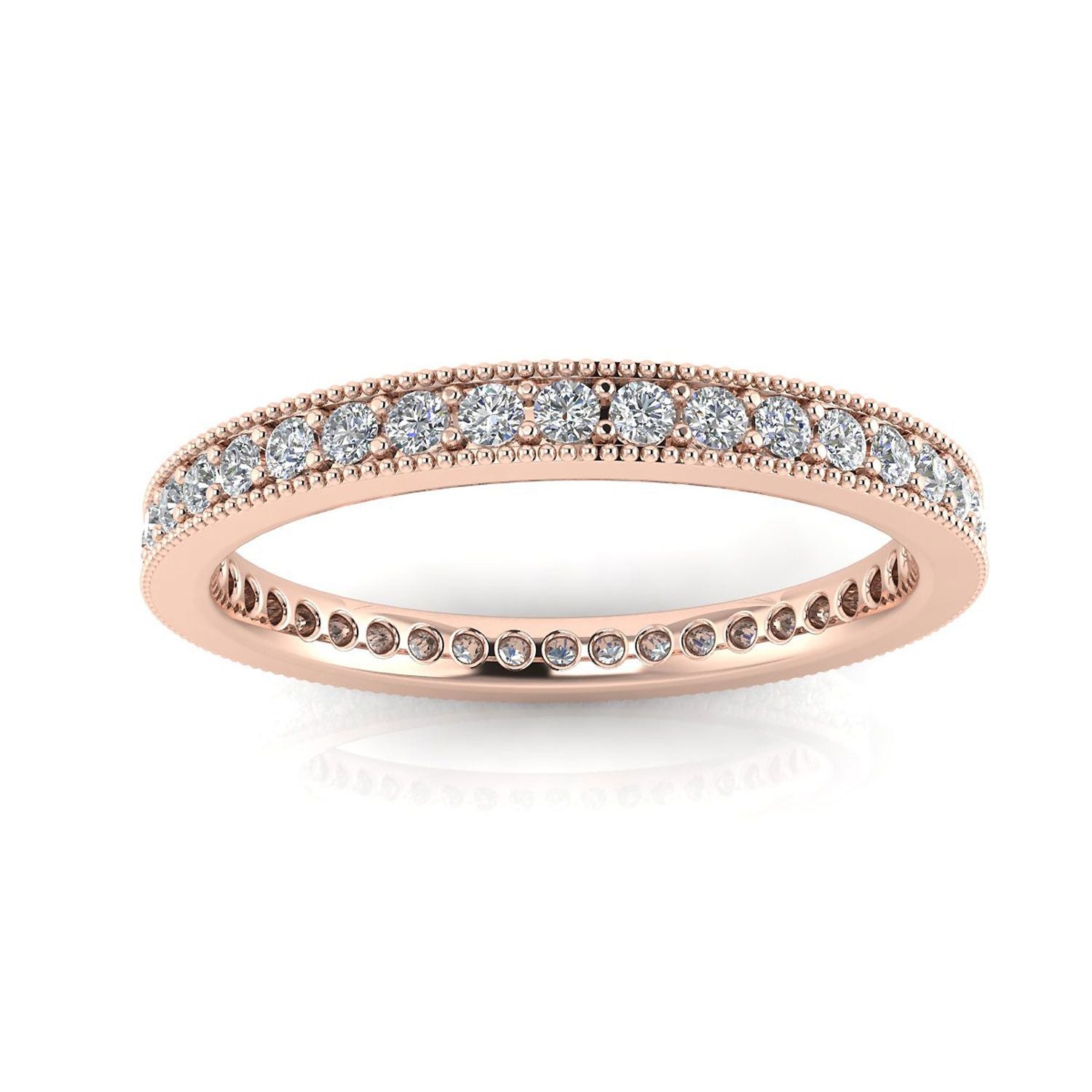 Round Brilliant Cut Diamond Pave & Milgrain Set Eternity Ring In 14k Rose Gold  (0.45ct. Tw.) Ring Size 4.5