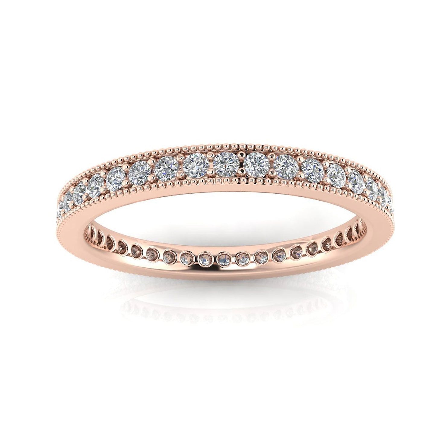 Round Brilliant Cut Diamond Pave & Milgrain Set Eternity Ring In 14k Rose Gold  (0.32ct. Tw.) Ring Size 6.5