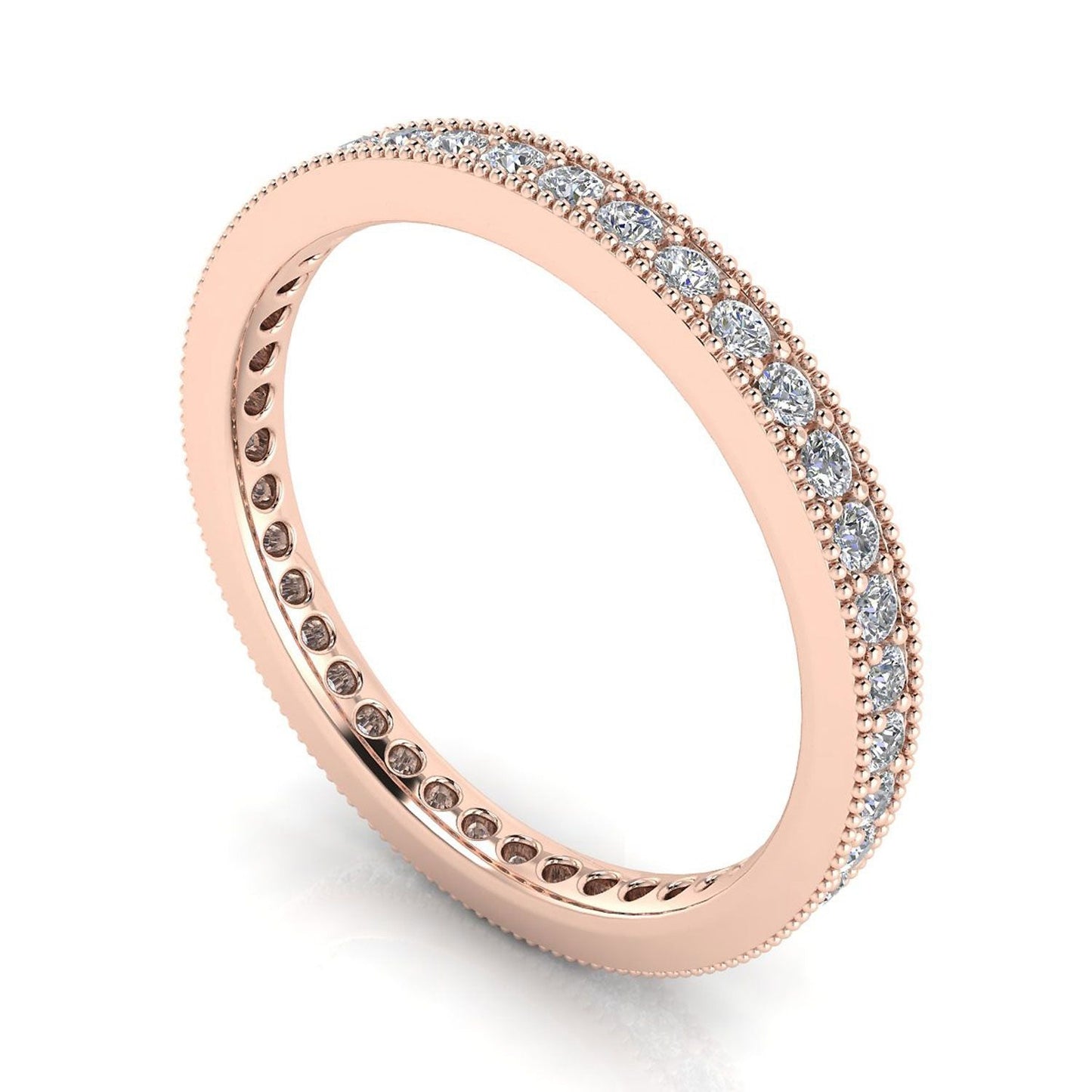 Round Brilliant Cut Diamond Pave & Milgrain Set Eternity Ring In 14k Rose Gold  (0.66ct. Tw.) Ring Size 5