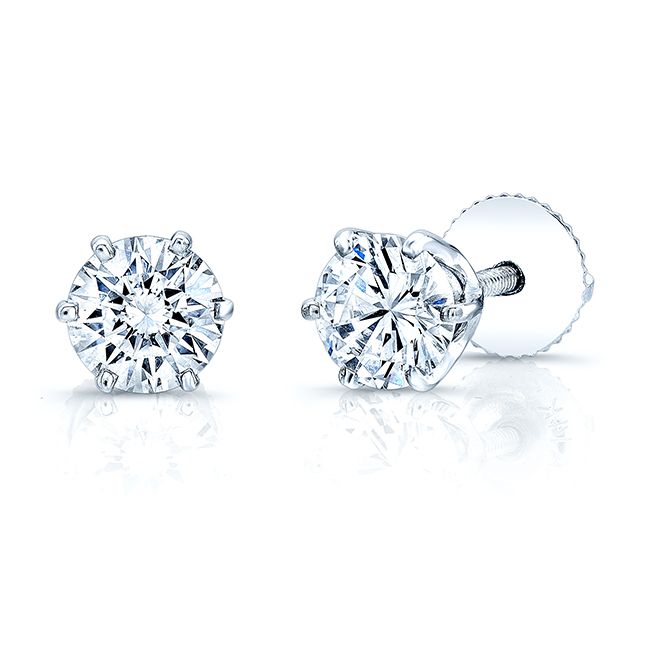 Natural Diamond Round Brilliant Six Prong Stud Earrings in 14K White Gold | RockHer