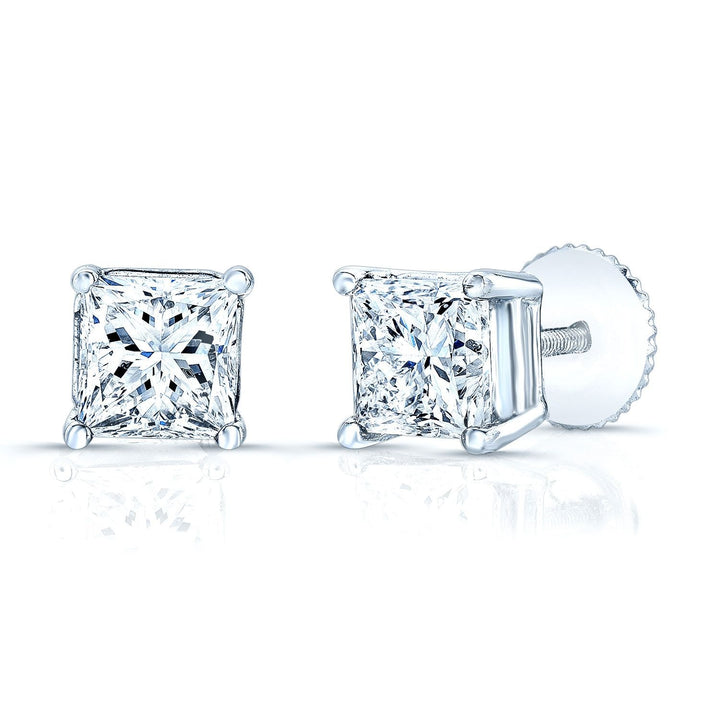 Diamond 4-prong Princess Studs 14k White Gold