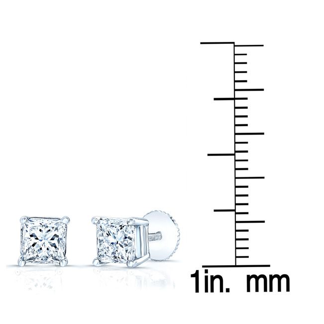 Diamond 4-prong Princess Studs 14k White Gold