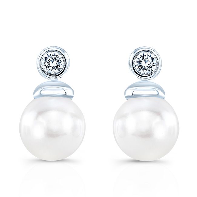 Pearl And Diamond Button Drop Earrings in 14K White Gold – side profile | RockHer