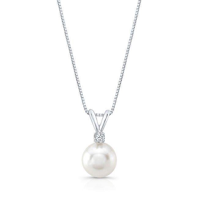 Freshwater Pearl Pear Shape Pendant in 14K White Gold – front view | RockHer