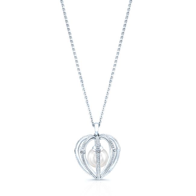 Cultured Pearl Pear Shape Pendant in 14K White Gold – front view | RockHer