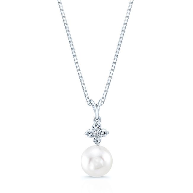 Cultured Pearl Pear Shape Pendant in 14K White Gold – front view | RockHer