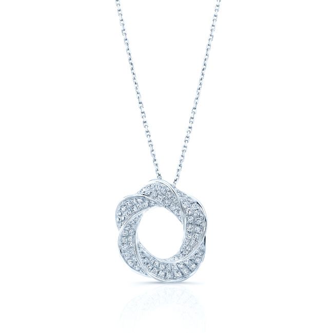 จี้มงกุฎเพชรในทองคำขาว 14 กะรัต สายโซ่เคิร์บ 18 นิ้ว