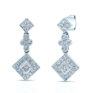 ต่างหูเพชร ทรงปริ๊นเซส ตัวเรือนทองคำขาว 14K จาก RockHer