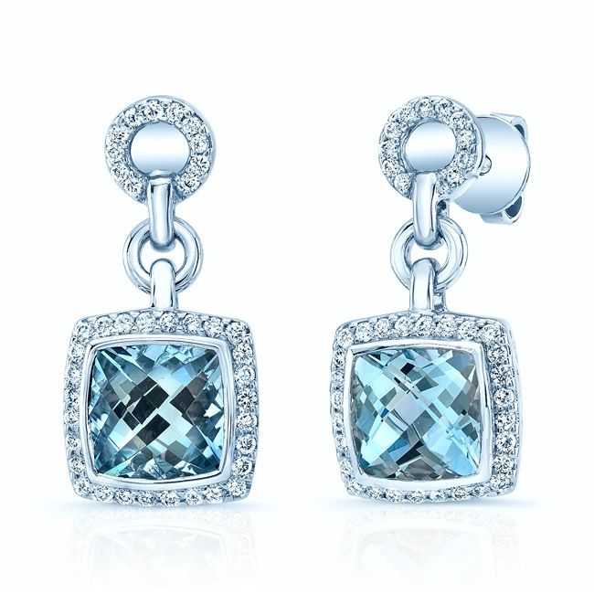 Aquamarine And Diamond Earrings in 14K White Gold | RockHer