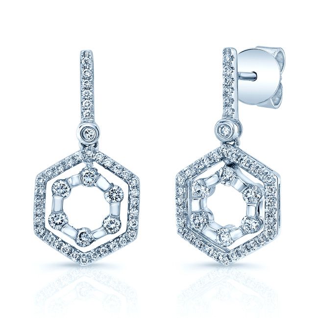 14K White Gold Hexagon Drop Earrings | RockHer