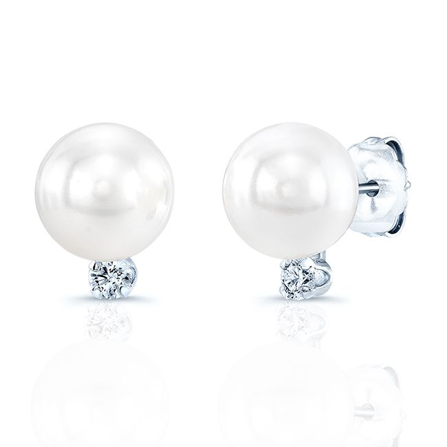 White Cultured Akoya Pearl Earrings In 14k White Gold