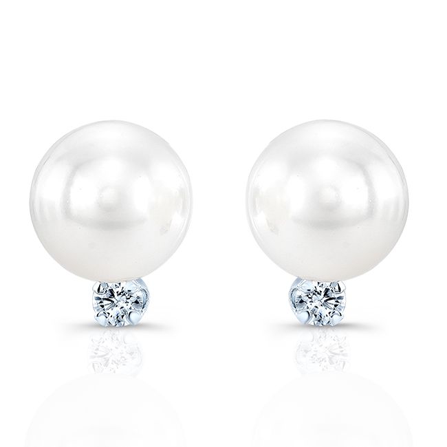 White Cultured Akoya Pearl Earrings In 14k White Gold