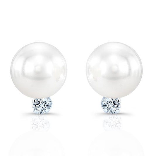 White Cultured Akoya Pearl Earrings In 14k White Gold