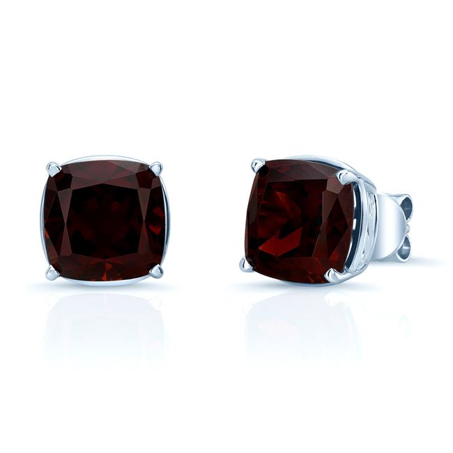 Garnet Cushion Stud Earrings in 14K White Gold | RockHer