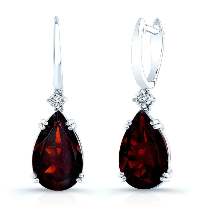 Garnet Pear And Diamond Earrings in 14K White Gold | RockHer