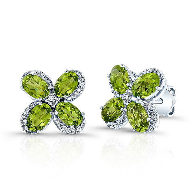 ต่างหูเพอริดอตและเพชรในทองคำขาว 14k