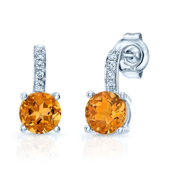 Citrine And Diamond Drop Earrings in 14K White Gold | RockHer