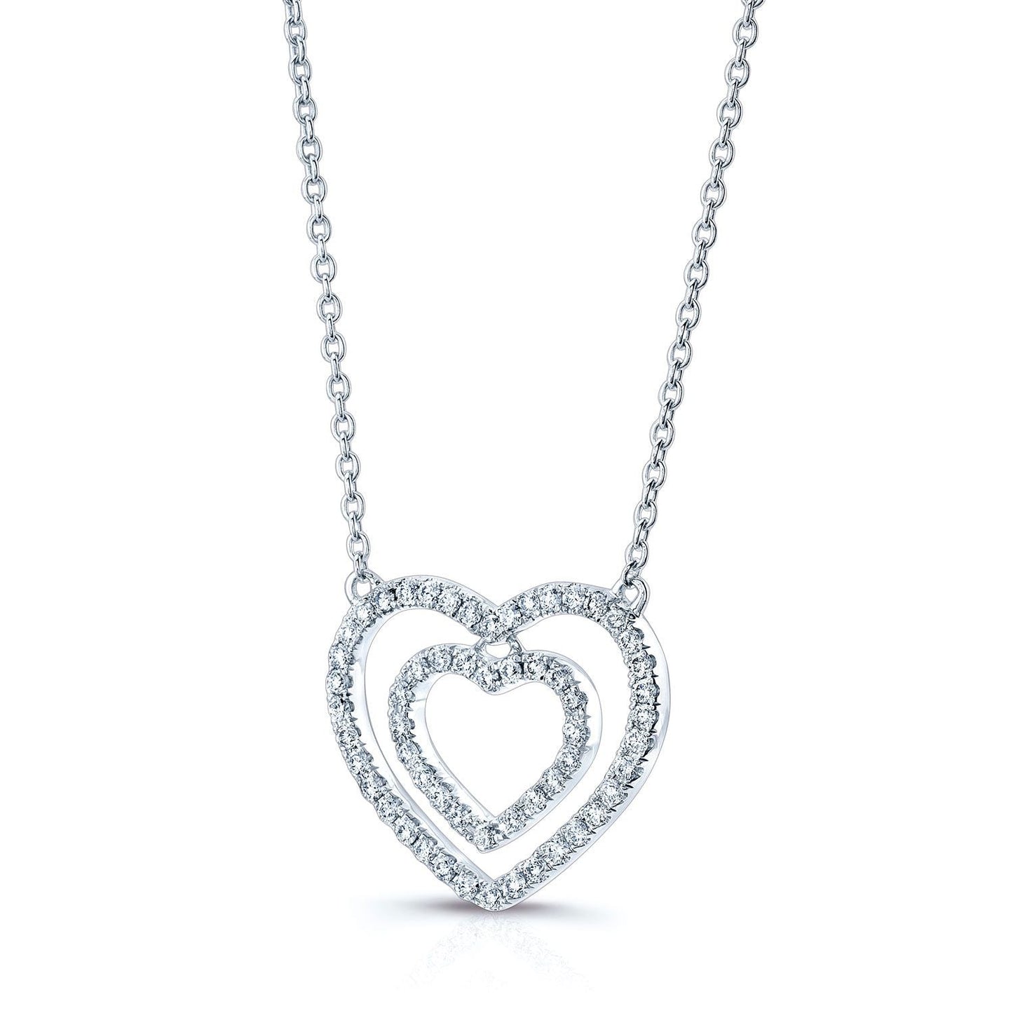 สร้อยคอกรอบหัวใจคู่เพชรในทองคำขาว 14k