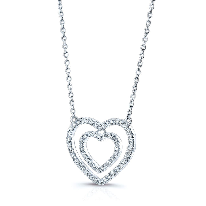 สร้อยคอกรอบหัวใจคู่เพชรในทองคำขาว 14k