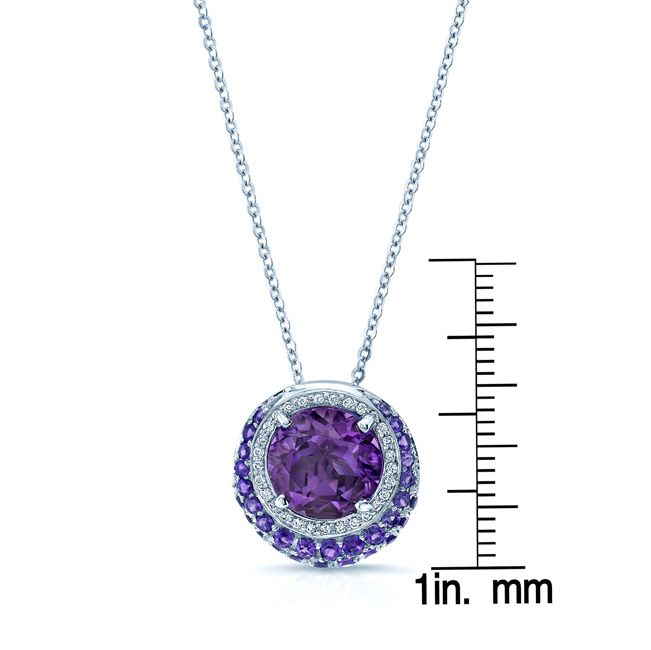 จี้อเมทิสต์และเพชรแบบฮาโลว์พร้อมสีสันรูปพระจันทร์เสี้ยวในทองคำขาว 14 กะรัต