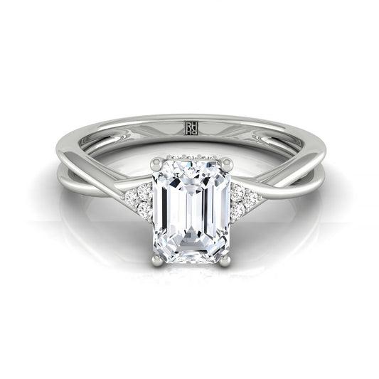 14kw Fancy Emerald Twisted Shank Double Hidden Halo Engagement Ring With 35 Prong Set Round Diamonds Sz 7.5