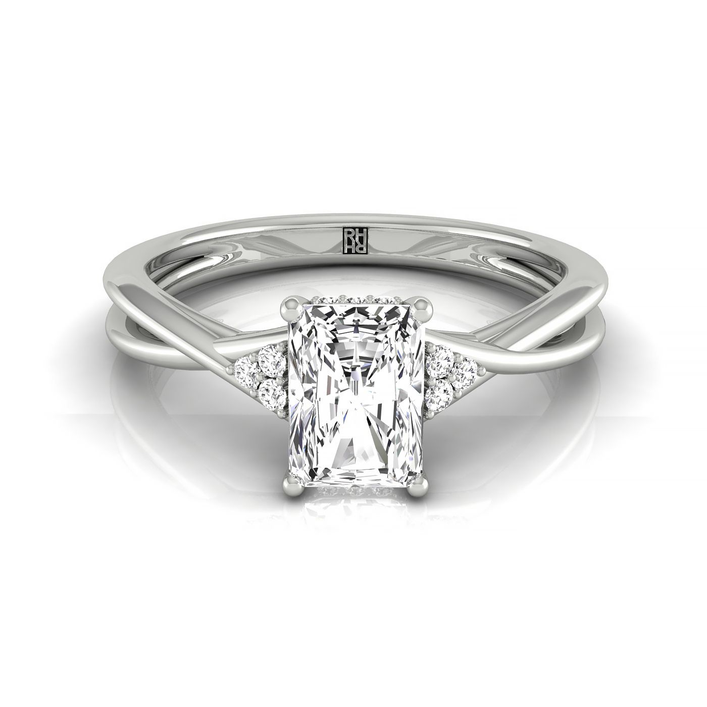 14kw Fancy Radiant Twisted Shank Double Hidden Halo Engagement Ring With 44 Prong Set Round Diamonds Sz 7.5