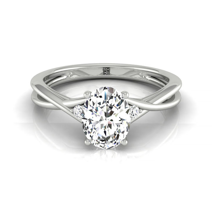 Twisted Shank Hidden Halo Solitaire Oval, in 18K White Gold – front view | RockHer
