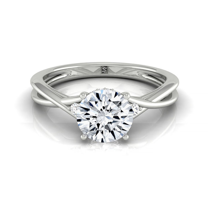 Round Brilliant, Twisted Shank Hidden Halo Solitaire Round, in Platinum – front view | RockHer