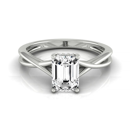 14kw Emerald Twisted Shank Hidden Halo Solitaire Engagement Ring With 16 Prong Set Round Diamonds Sz 7.5