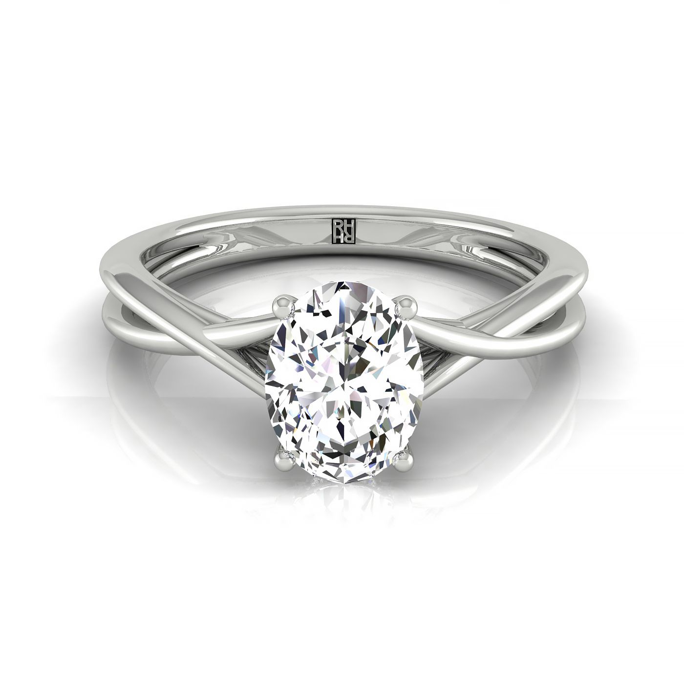 14kw Oval Twisted Shank Hidden Halo Solitaire Engagement Ring With 16 Prong Set Round Diamonds Sz 7.5