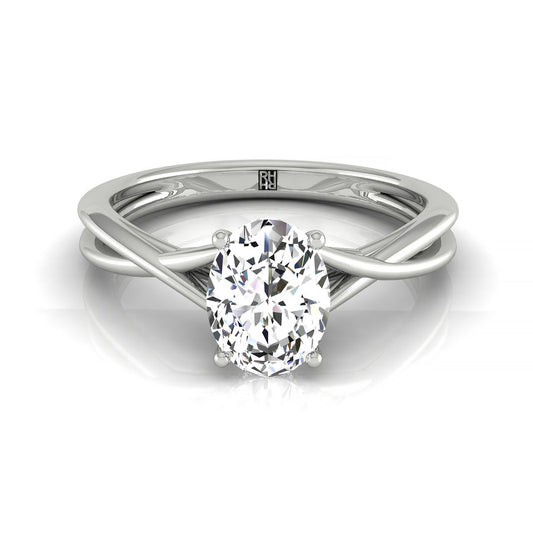 Plat Oval Twisted Shank Hidden Halo Solitaire Engagement Ring With 14 Prong Set Round Diamonds Sz 7.5