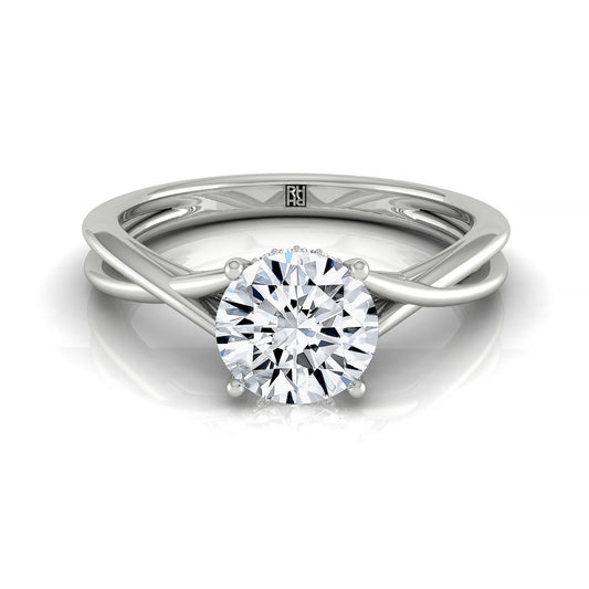 Plat Round Twisted Shank Hidden Halo Solitaire Engagement Ring With 16 Prong Set Round Diamonds