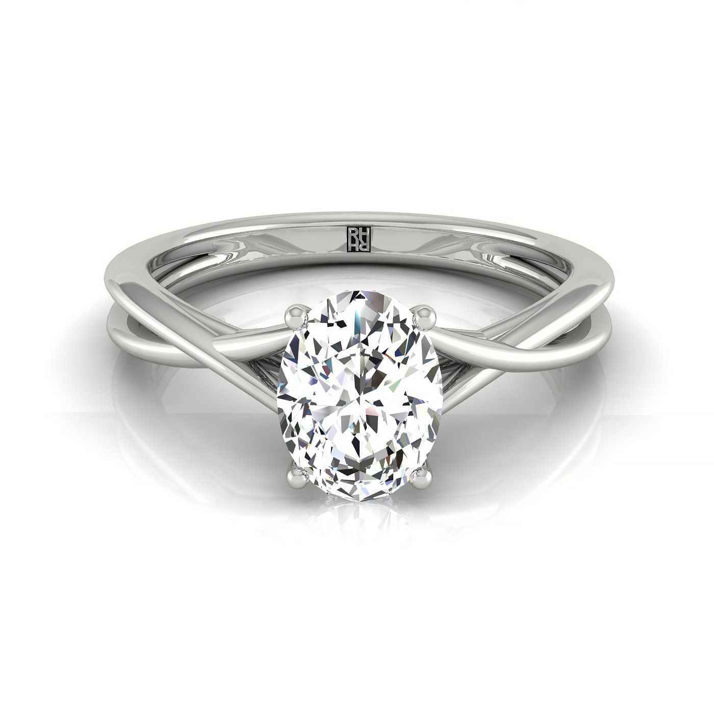 Platinum Oval Twisted Shank Double Hidden Halo Solitaire Engagement Ring