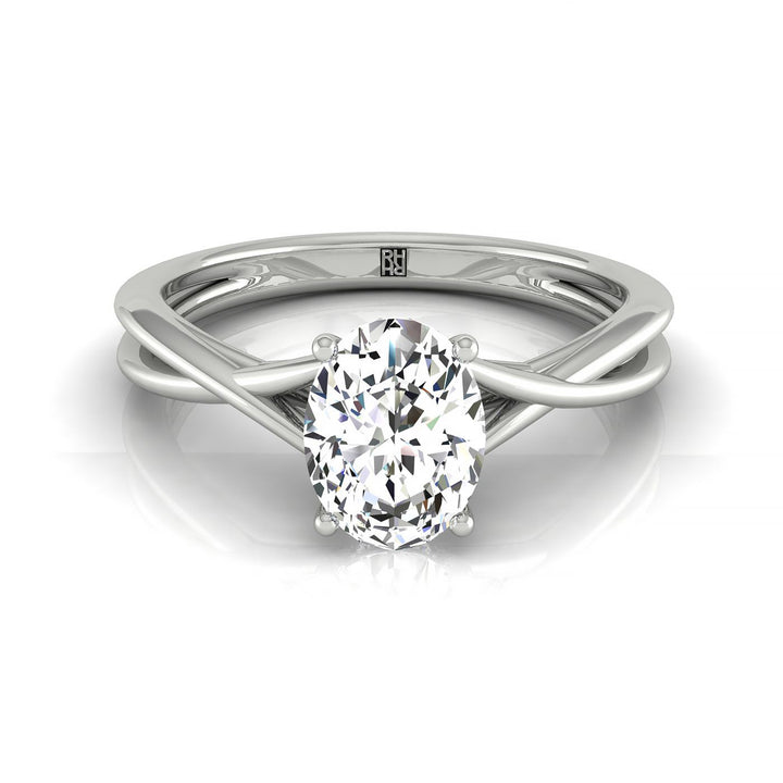 Twisted Shank Double Hidden Halo Solitaire Oval, in Platinum – front view | RockHer